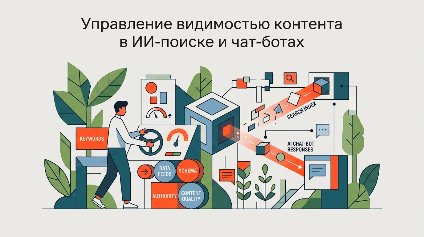 SEO-специалист настраивает параметры доступа поисковых роботов к контенту сайта в панели управления ИИ-сервиса на фоне программного кода