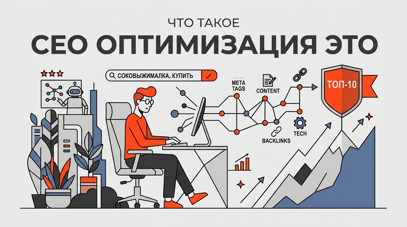 Специалист анализирует графики роста поискового трафика и ключевые слова на экране монитора, объясняя как работает сео оптимизация это на практике