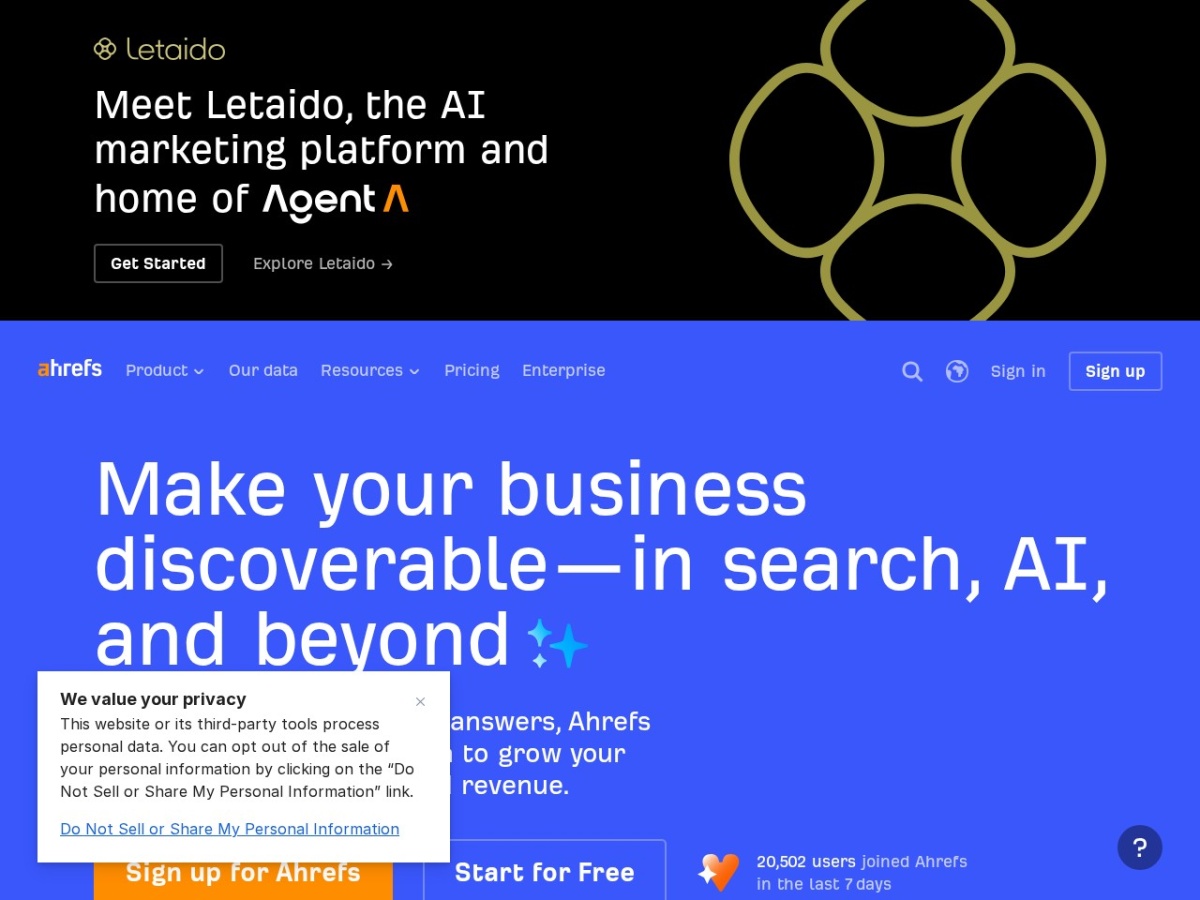 Ahrefs — главная страница сайта