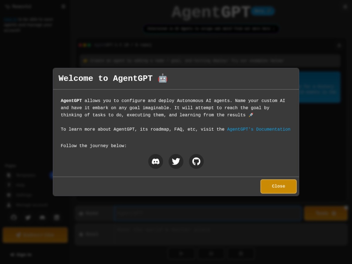 AgentGPT — главная страница сайта