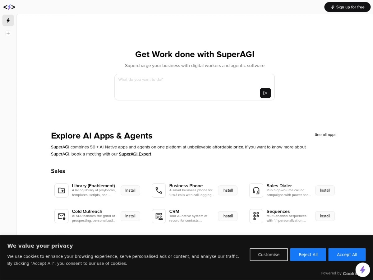 SuperAGI — главная страница сайта