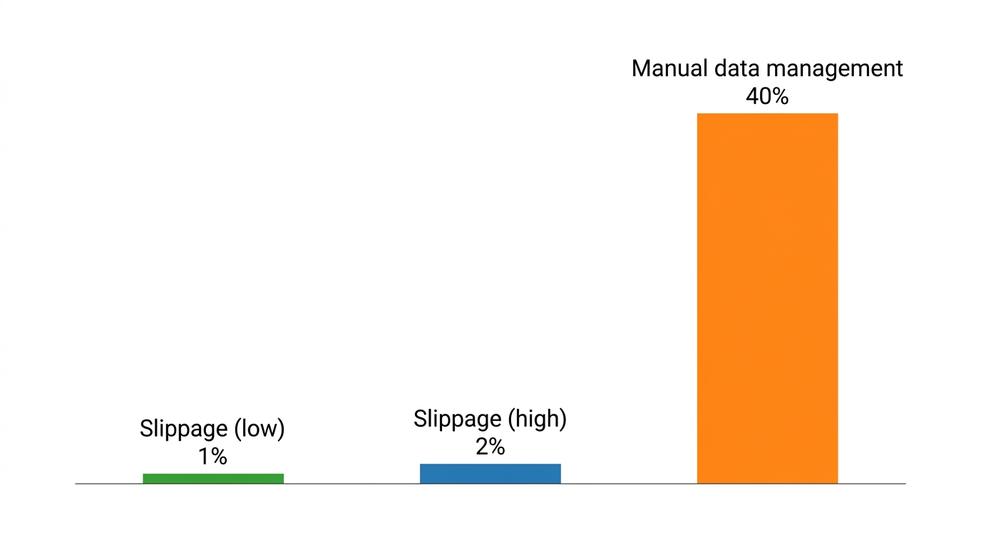 A hand clicks a sync button on a digital dashboard to show how to track P&L with automated CSV exports using real-time data charts