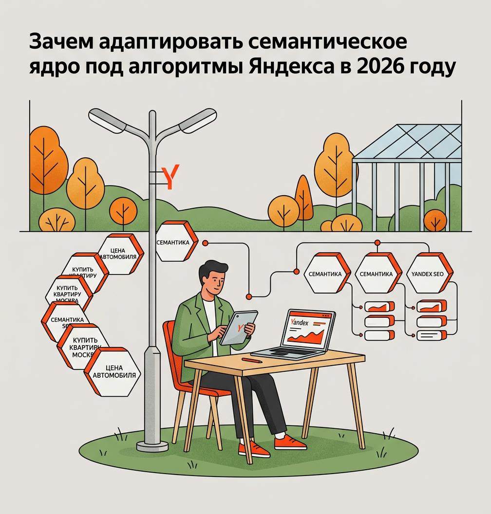 Специалист анализирует список поисковых запросов в интерфейсе сервиса подбор ключевых слов яндекс на экране современного монитора