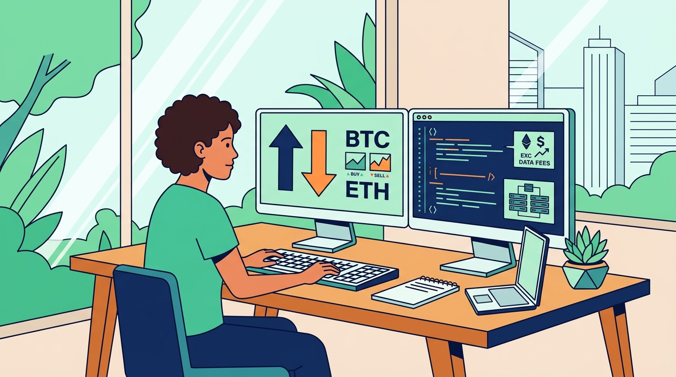 Digital dashboard displaying real-time Bitcoin and Ethereum price charts with rapid trade execution arrows illustrating high-frequency arbitrage