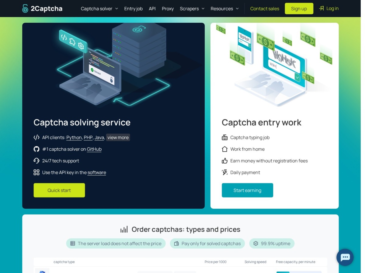 2Captcha homepage