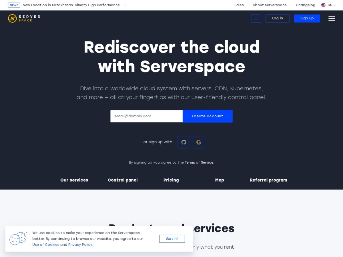 Serverspace homepage