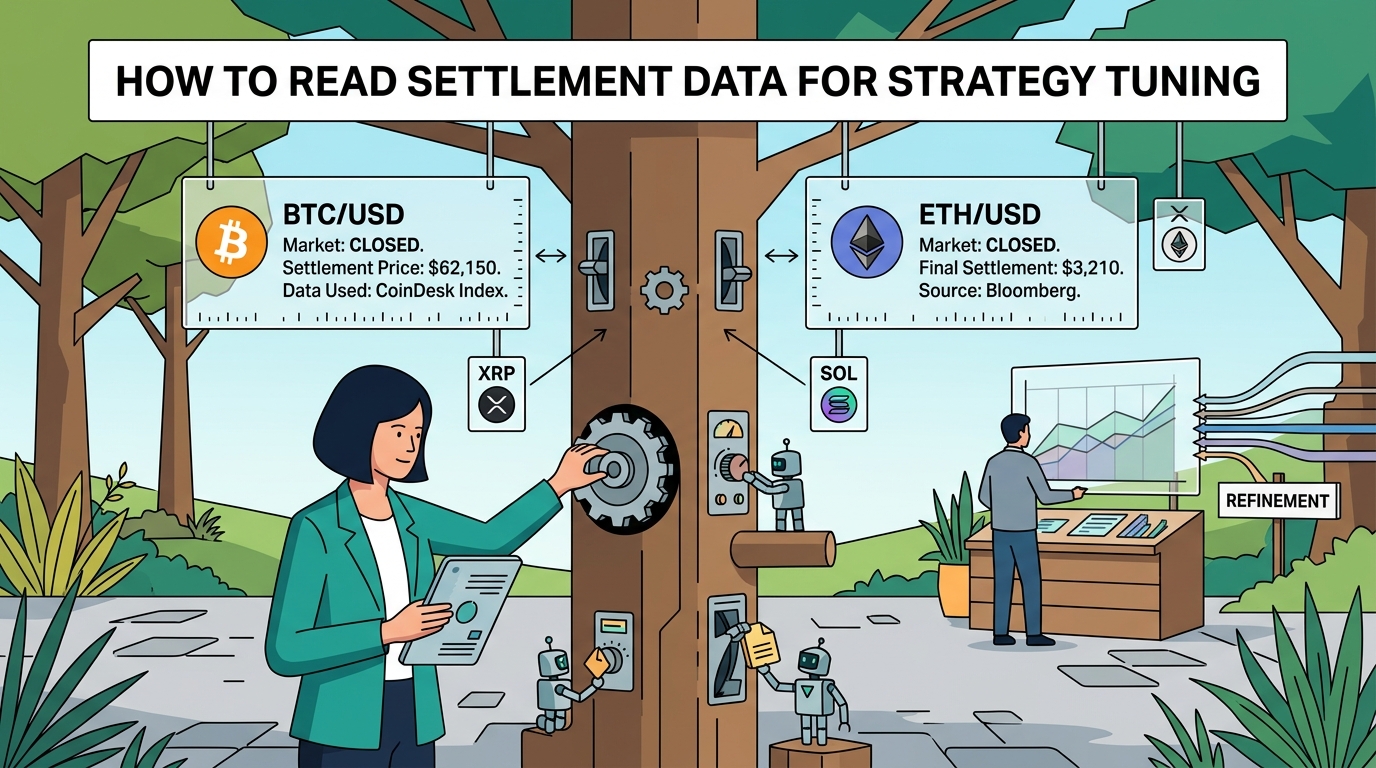 A financial analyst examines a digital dashboard displaying price charts and outcome probabilities to learn how to read settlement data for strategy tuning