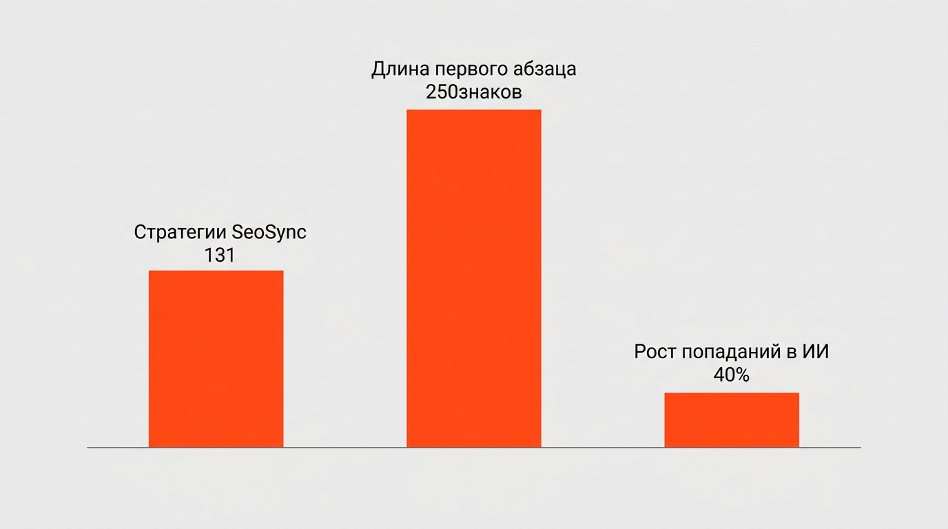 Схематичный алгоритм из последовательных шагов и иконок, объясняющий как попасть в ответы chatgpt и ии-поиска для продвижения контента