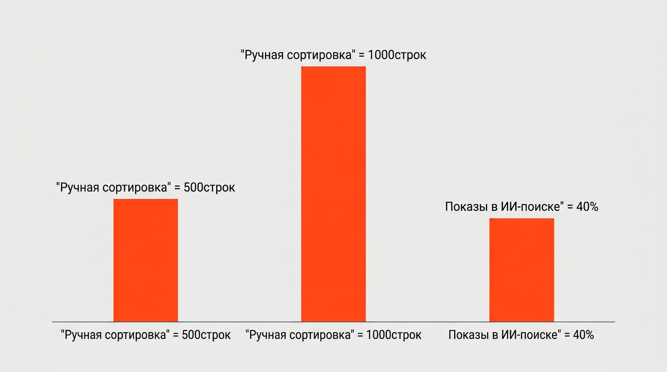 Специалист анализирует список ключевых слов на экране монитора для формирования семантического ядра в рамках SEO продвижения сайта