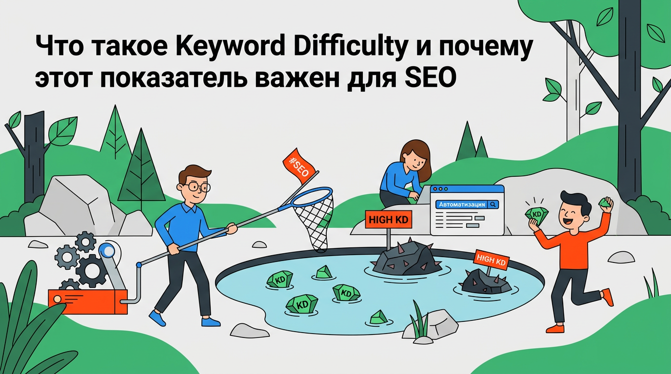 График уровня сложности ключевых слов в SEO-сервисе с выделенными низкоконкурентными запросами для продвижения сайта