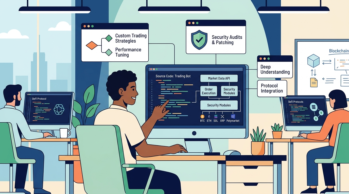 A software engineer reviews lines of code on a monitor to understand what web3 engineers gain from full source code access for DeFi development